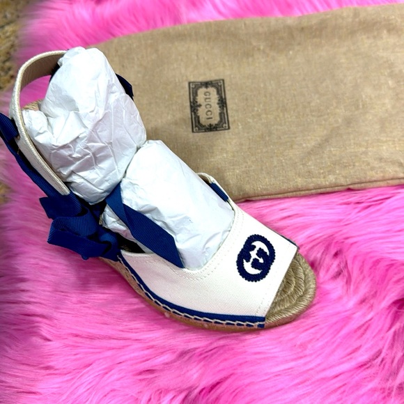 Gucci Blue and White Espadrille Sandals - Picture 1 of 2